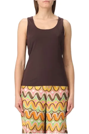 Maliparmi Tops, Dames, Bruin, M, Zwarte Mouwloze Tanktop
