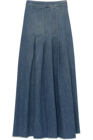 Nine In The Morning Rokken, Dames, Blauw, W29, Denim, Denimblauwe Midi Rok met Raffelzoom