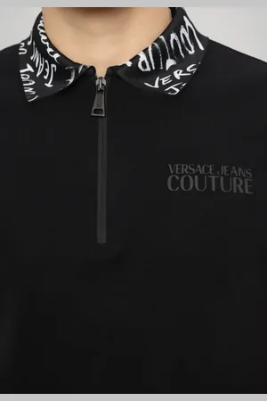 VERSACE Tops, Heren, Zwart, 3Xl, Zwarte Polo Zip Logomania Shirt