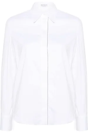 Brunello Cucinelli Blouses & Shirts, Dames, Wit, S, Katoen, Witte Katoenen Overhemd met Voorsluiting