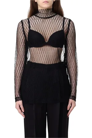 Dolce & Gabbana Tops, Dames, Zwart, M, Zwarte Kant Mock Neck Top