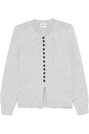Khaite Truien, Dames, Grijs, M, Kasjmier, Grijze Cardigan met knoopsluiting en geribbelde details