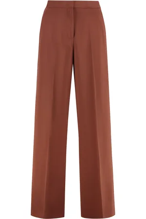 Pinko Broeken, Dames, Bruin, M, Polyester, Hoge taille wijde pijpen broek met zakken