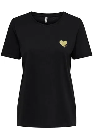 ONLY Tops, Dames, Zwart, XS, Katoen, Zwart Katoenen Logo T-Shirt