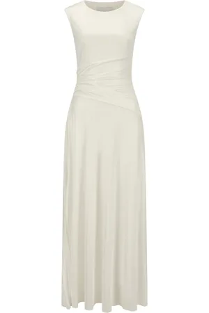 Nicowa Kleedjes, Dames, Wit, XL, Elegante Avondjurk met Plissé-Inzet