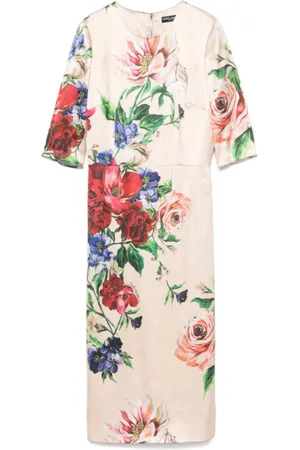 Dolce & Gabbana Kleedjes, Dames, Veelkleurig, XS, Spandex, Poederroze Bloemenprint Jurk
