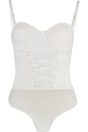 Elisabetta Franchi Tops, Dames, Wit, S, Tule, Body met tule details en strik halslijn
