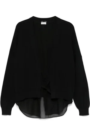 Brunello Cucinelli Truien, Dames, Zwart, S, Katoen, Zwarte Ribgebreide Vest