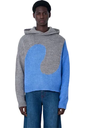 ERL Sweatshirts & Hoodies, Heren, Blauw, L, Wol, Swirl Gebreide Hoodie Trui