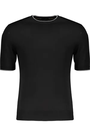 MOORER Tops, Heren, Zwart, 2Xl, Wol, Gebreid T-shirt van wol met contrastranden
