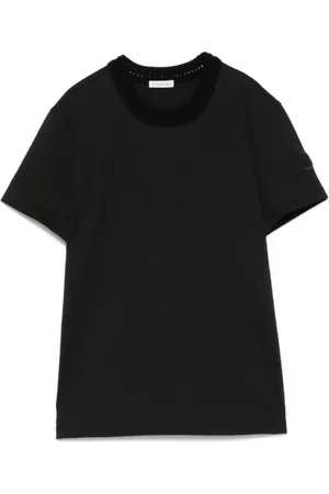 Moncler Tops, Dames, Zwart, XS, Katoen, Zwarte katoenen T-shirt met haakaccent