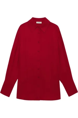 ANINE BING Blouses & Shirts, Dames, Rood, M, Relaxed fit zijde blend shirt