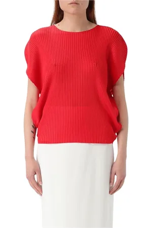 MEIMEIJ Blouses & Shirts, Dames, Rood, M, Rode Mouwloze Top met V-hals