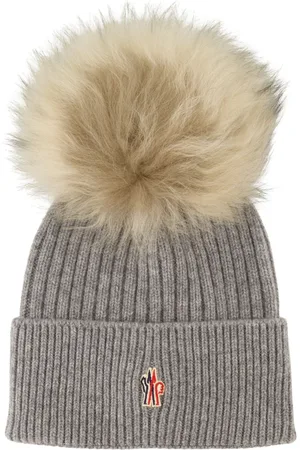 Moncler Accessoires, Dames, Grijs, ONE Size, Kasjmier, Pom Pom Kasjmier Beanie Grijs