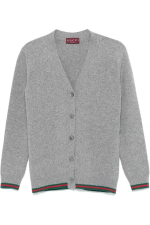 Gucci Truien, Dames, Grijs, S, Wol, Lichtgrijze V-hals Cardigan