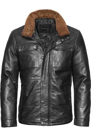 Bugatti Jassen, Heren, Zwart, XL, Stijlvolle leren jas met stiksels