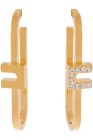 Elisabetta Franchi Accessoires, Dames, Geel, ONE Size, Gouden C Logo Strass Oorbellen