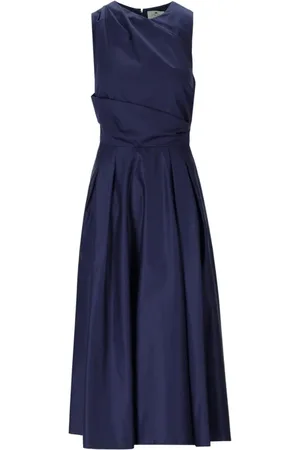 Elisabetta Franchi Kleedjes, Dames, Blauw, L, Katoen, Ultramarijnblauwe Midi Jurk met Drapering