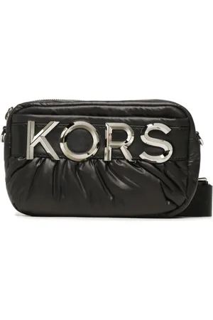 Michael Kors Tassen, Dames, Zwart, ONE Size, Leer, Logo Plaque Crossbody Tas Zwart