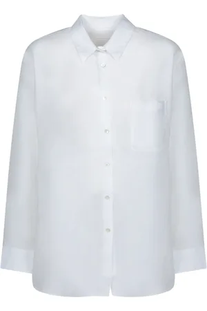 120% Lino Blouses & Shirts, Dames, Wit, XL, Linnen, Wit linnen overhemd, klassieke kraag, voorknoppen