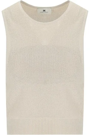 Elisabetta Franchi Truien, Dames, , M, Lurex Gebreide Top met Neteffect