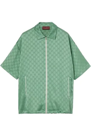 Gucci Blouses & Shirts, Dames, Groen, S, Monogram Parkietgroene Shirt met Rits