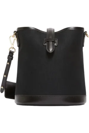 Max Mara Tassen, Dames, Zwart, ONE Size, Katoen, Canvas Bucket Tas met Leren Details