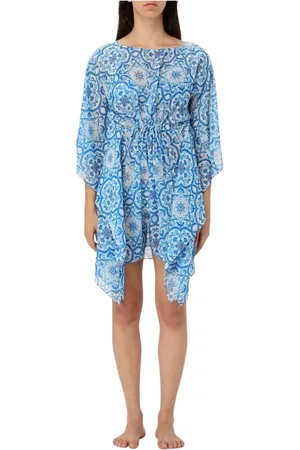 MC2 SAINT BARTH Badkleding, Dames, Blauw, ONE Size, Blauwe Tegelprint Mini Jurk