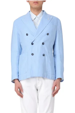 Manuel Ritz Jassen, Heren, Blauw, M, Linnen, Blauwe Double-Breasted Blazer
