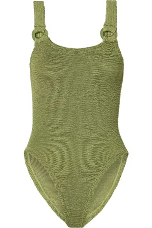 Hunza G Badkleding, Dames, Groen, ONE Size, Ring-Detail Badpak in Metallic Moss