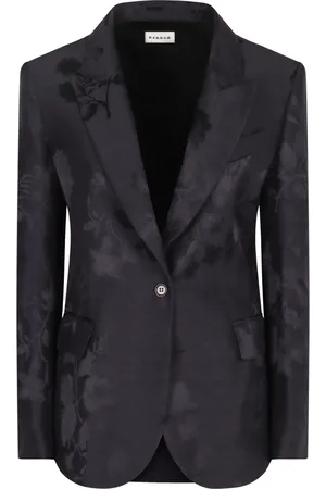 P.A.R.O.S.H. Jassen, Dames, Blauw, M, Linnen, Jacquard stof enkele knoop jasje