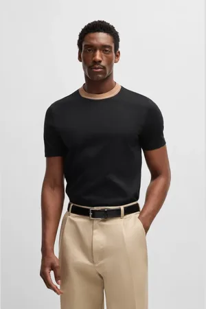 HUGO BOSS Tops, Heren, Zwart, S, Katoen, Slim Fit Contrast Kraag T-shirt