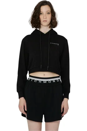 John Richmond Sweatshirts & Hoodies, Dames, Zwart, M, Katoen, Crop hoodie met logo