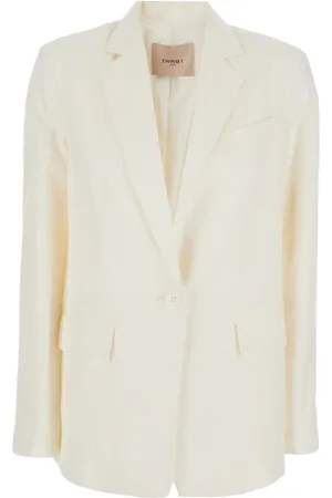 Twin-Set Jassen, Dames, Wit, M, Linnen, Wit Jasje Set met Giacca