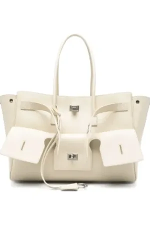 Balenciaga Tassen, Dames, Wit, ONE Size, Leer, Witte Rodeo tote tas met draaisluiting