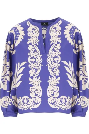 Etro Blouses & Shirts, Dames, Paars, S, Katoen, Paarse bloemen V-hals blouse voor vrouwen
