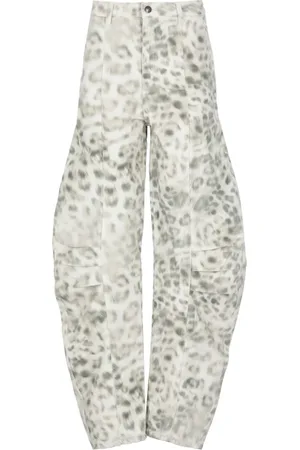 ROTATE Jeans, Dames, Groen, L, Katoen, Groene Katoenen Animalier Patroon Jeans