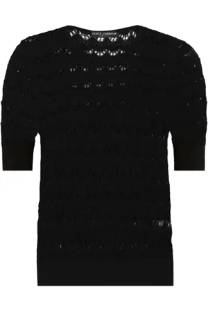 Dolce & Gabbana Truien, Dames, Zwart, S, Zwart Gehaakt Gebreid T-shirt