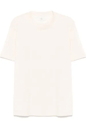 Brunello Cucinelli Tops, Heren, , XL, Katoen, Ecru Ronde Hals Korte Mouw T-shirt