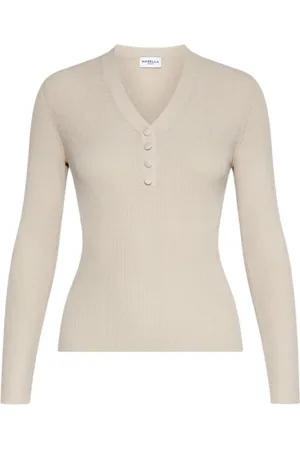 MARELLA Truien, Dames, , S, Tweed, Trui met V-hals en knopen