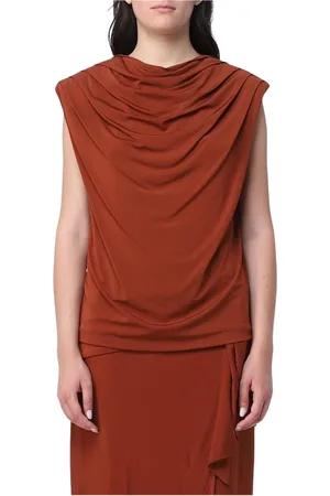 FEDERICA TOSI Tops, Dames, Bruin, XS, Bronzen Gedrapeerde Midi Jurk