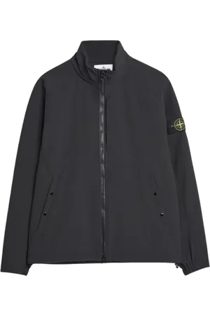 Stone Island Jassen, Heren, Zwart, L, Polyester, Zwarte Polyester Technologie Soft Shell Jas