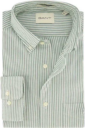 GANT Overhemden, Heren, Groen, M, Katoen, Regular Fit Classic Banker Stripe Oxford overhemd