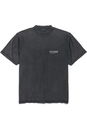 Balenciaga Tops, Dames, Zwart, S, Katoen, Politieke Campagne Geborduurd Jersey T-shirt