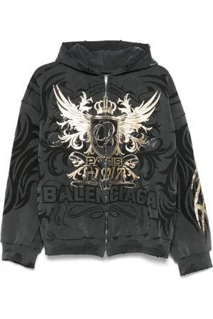 Balenciaga Sweatshirts & Hoodies, Heren, Grijs, L, Katoen, Hoodie met strass in houtskool grijs