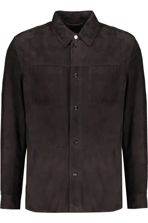 MOORER Jassen, Heren, Bruin, M, Leer, Leren shirt met twee voorzakken