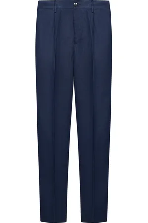 MICHAEL COAL Broeken, Heren, Blauw, W34, Linnen, Blauwe Linnen Broek met Elastische Tailleband