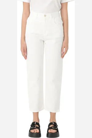 Moncler Jeans, Dames, Wit, XS, Katoen, Elegant Straight Leg Jeans