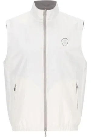 Brunello Cucinelli Jassen, Heren, Wit, XL, Nylon, Witte Omkeerbare Vest met Ritszakken