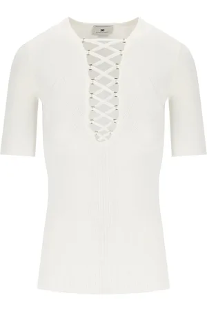 Elisabetta Franchi Tops, Dames, , S, Ivoor Gebreide Korset Top